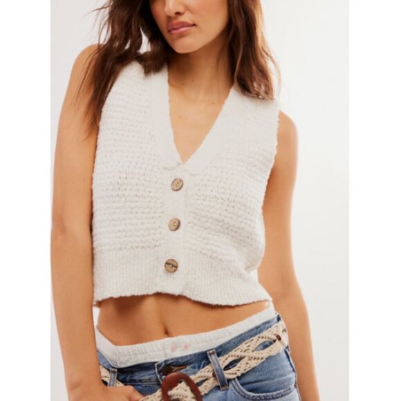 Free People Sweaters - Free People White Sleeveless Cardigan – Size L – NWT